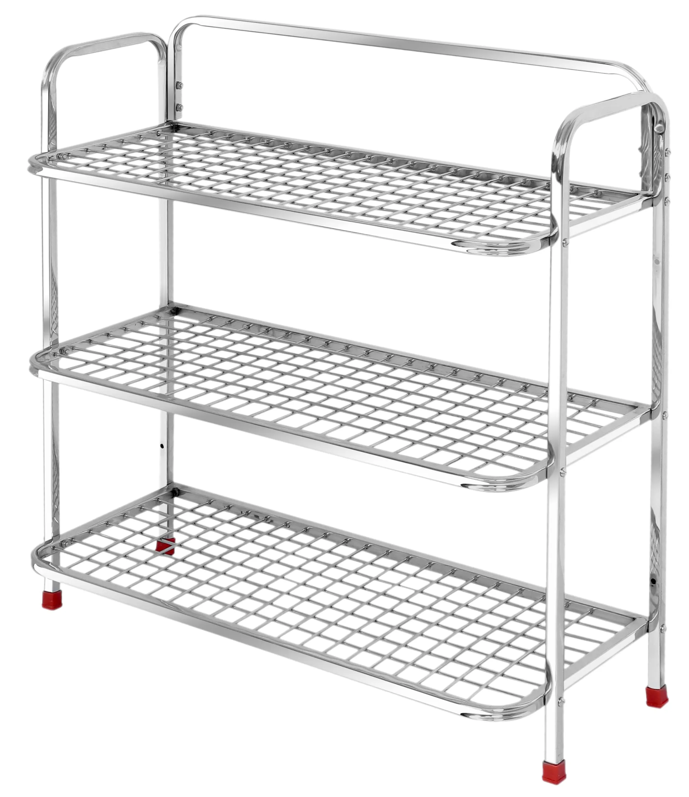 Planet Stainless Steel Shoe Rack For Home/Slipper Stand/Chappal Stand/Shoe Rack/Storage Organizer/3 Big Shelves/Wall Mount/Stand (Silver)