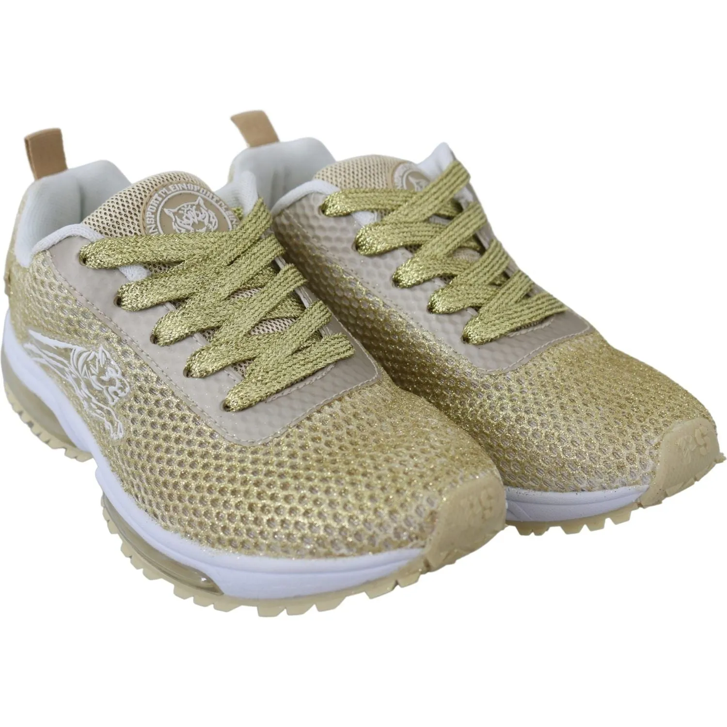 Plein Sport Exquisite Gold Polyester Sport Sneakers