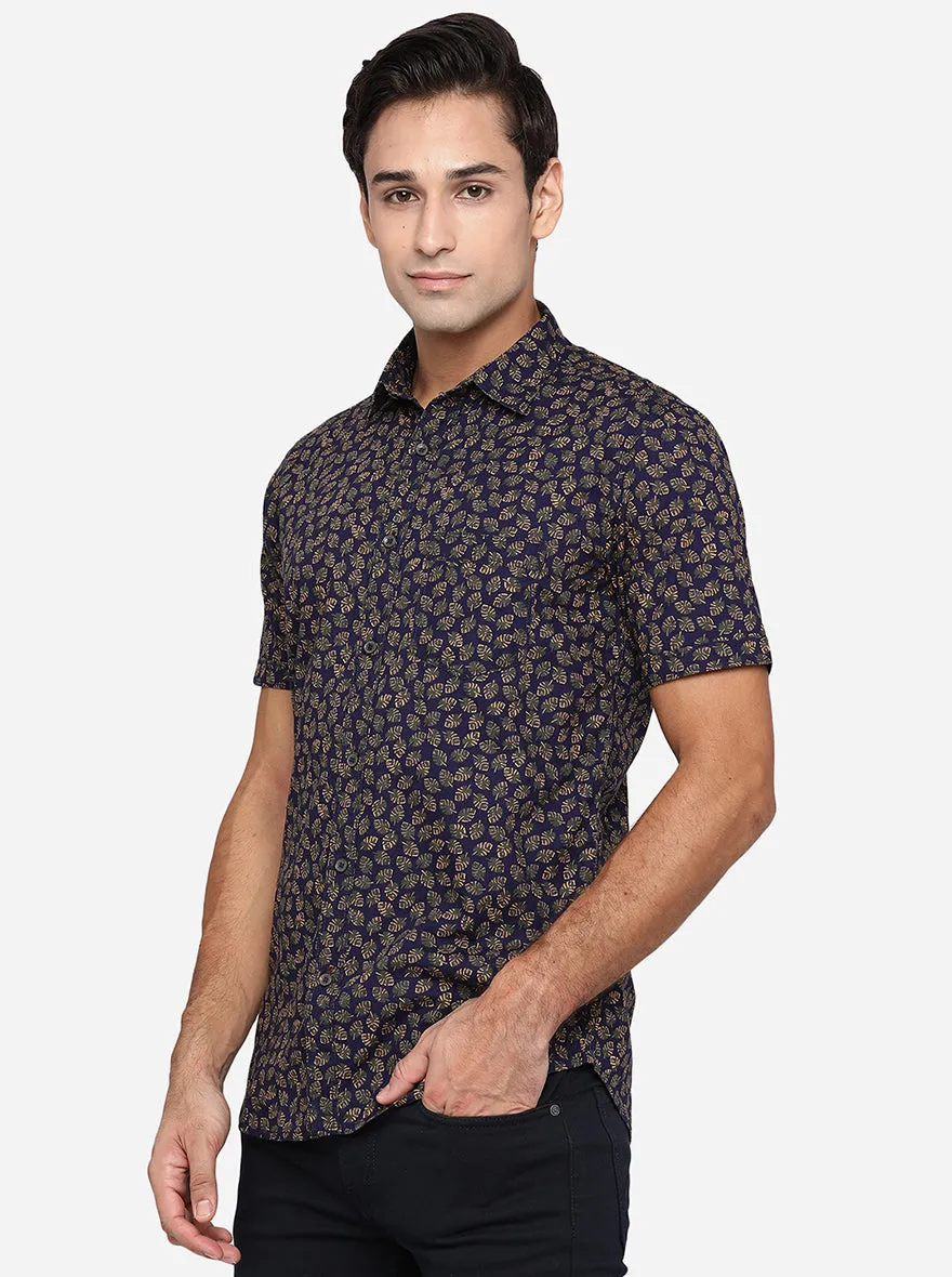 Purple Printed Slim Fit Semi Casual Shirt | JadeBlue