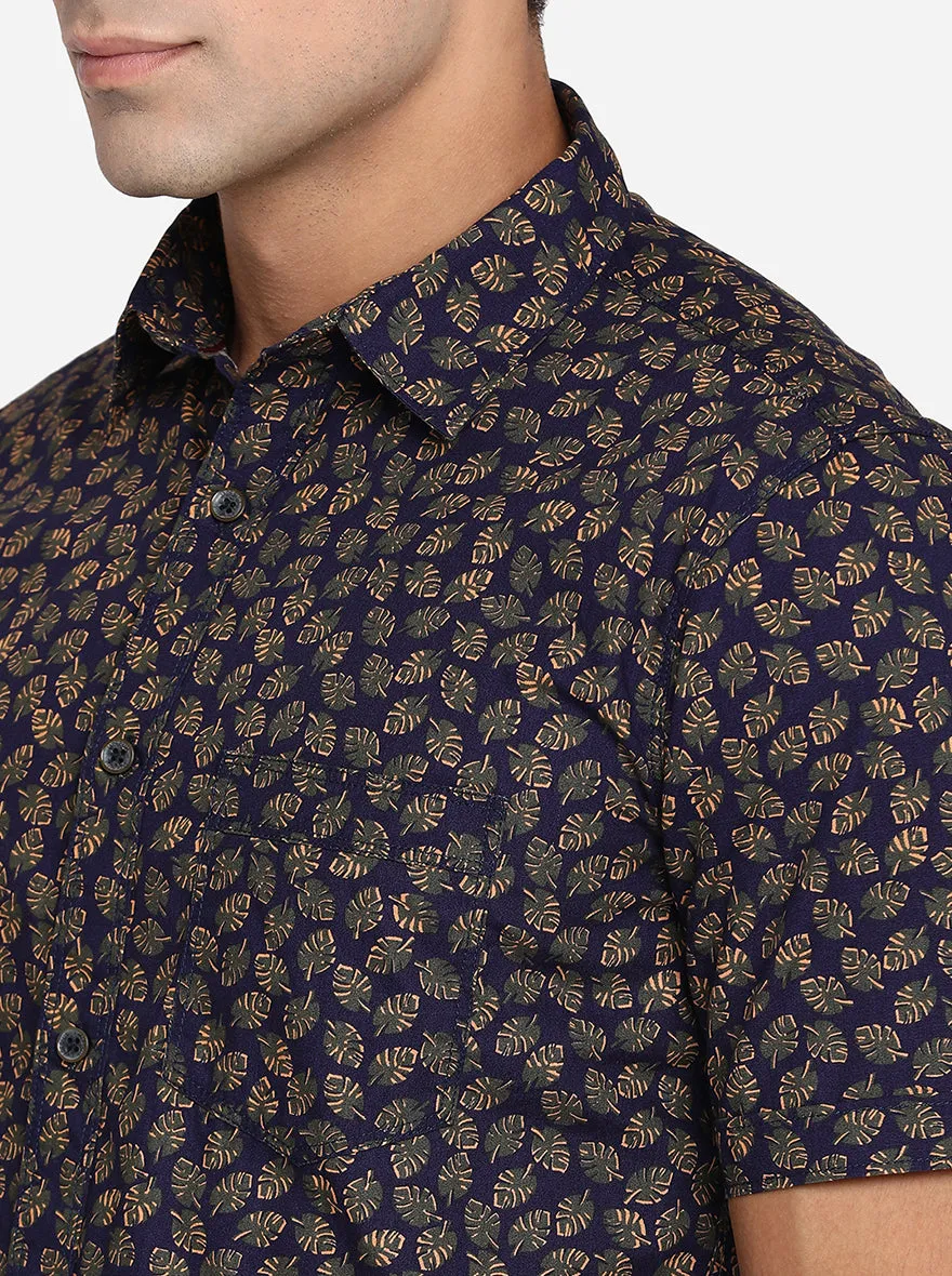 Purple Printed Slim Fit Semi Casual Shirt | JadeBlue