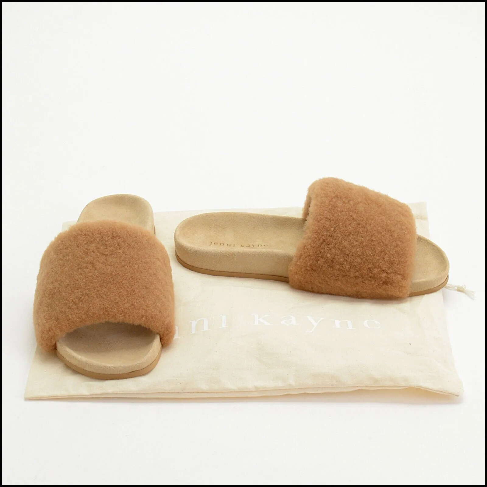 RDC13681 Authentic JENNI KAYNE Tan Natural Shearling Slide Slippers Size 8.5