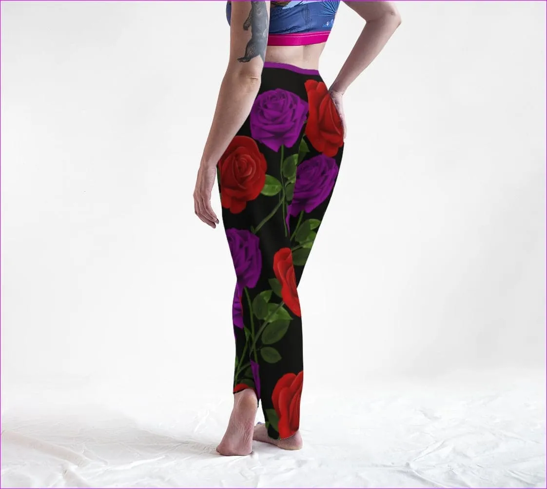 Red Rose Purp Women's Black Lounge Pants