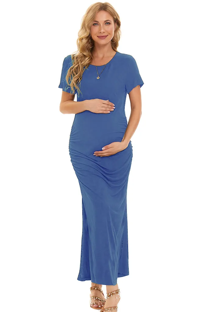 Smallahow Side Slit Maternity Maxi Dress