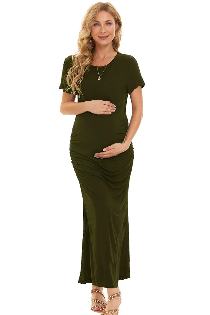 Smallahow Side Slit Maternity Maxi Dress