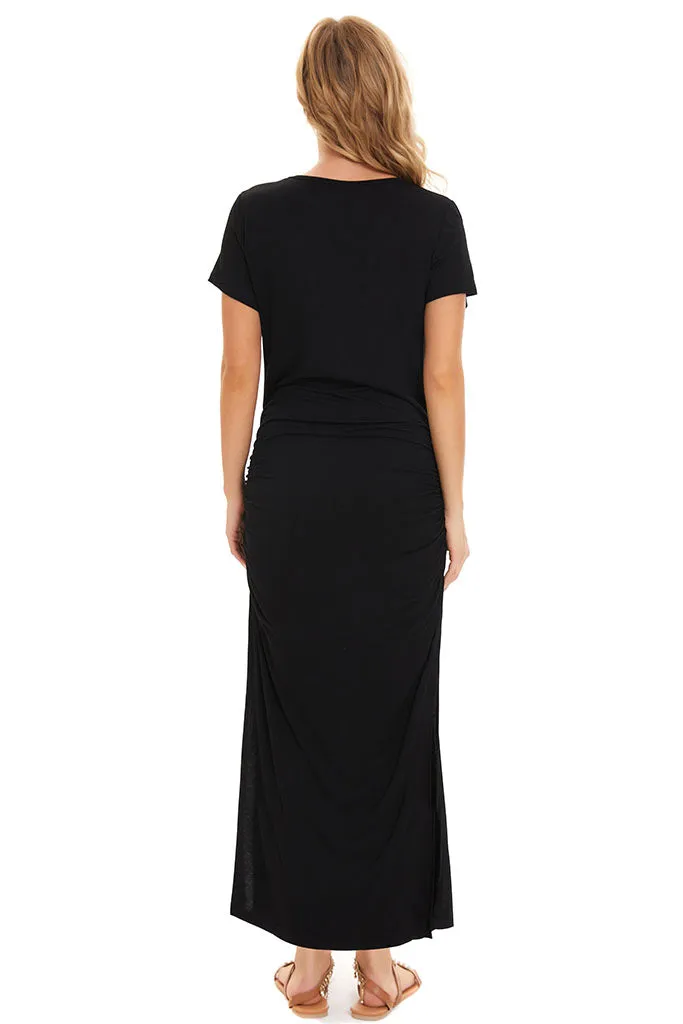 Smallahow Side Slit Maternity Maxi Dress