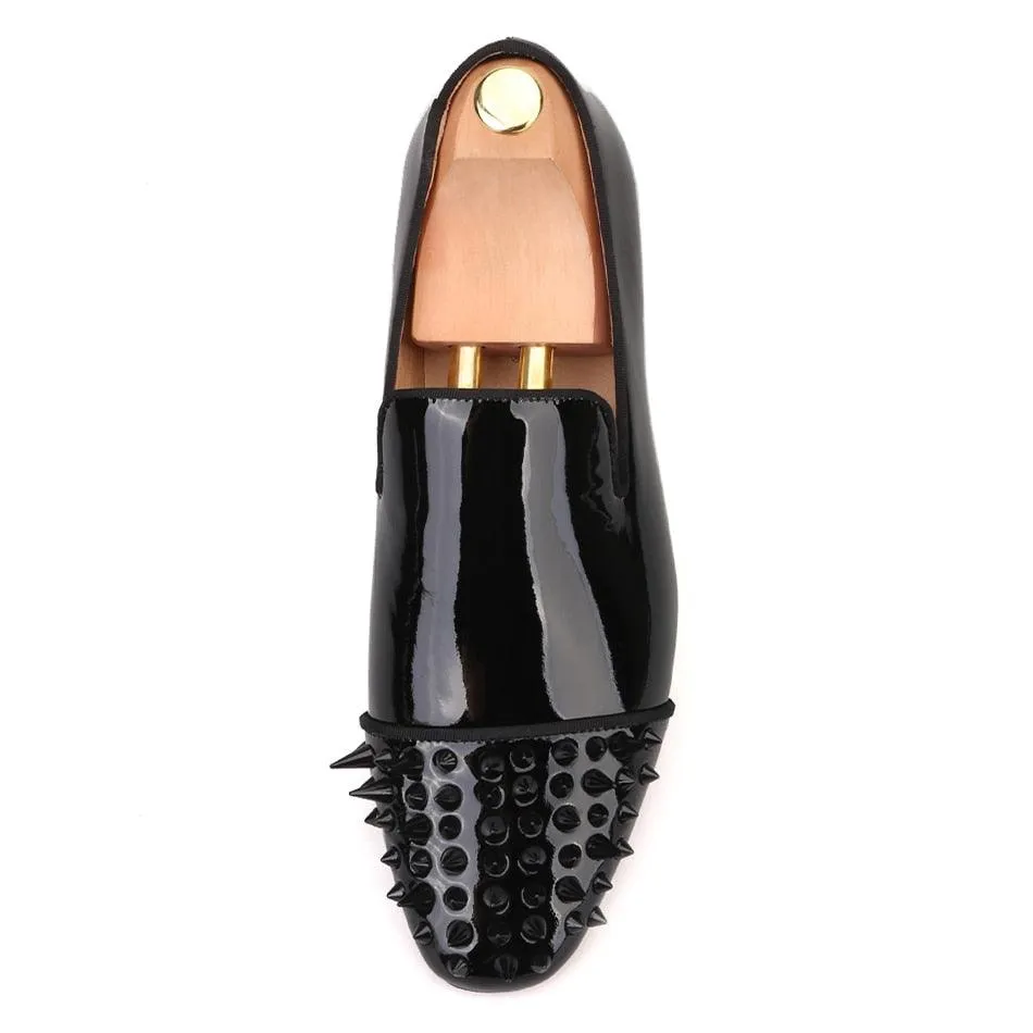 Spiked Patent Leather Men Loafers - Men Shoes