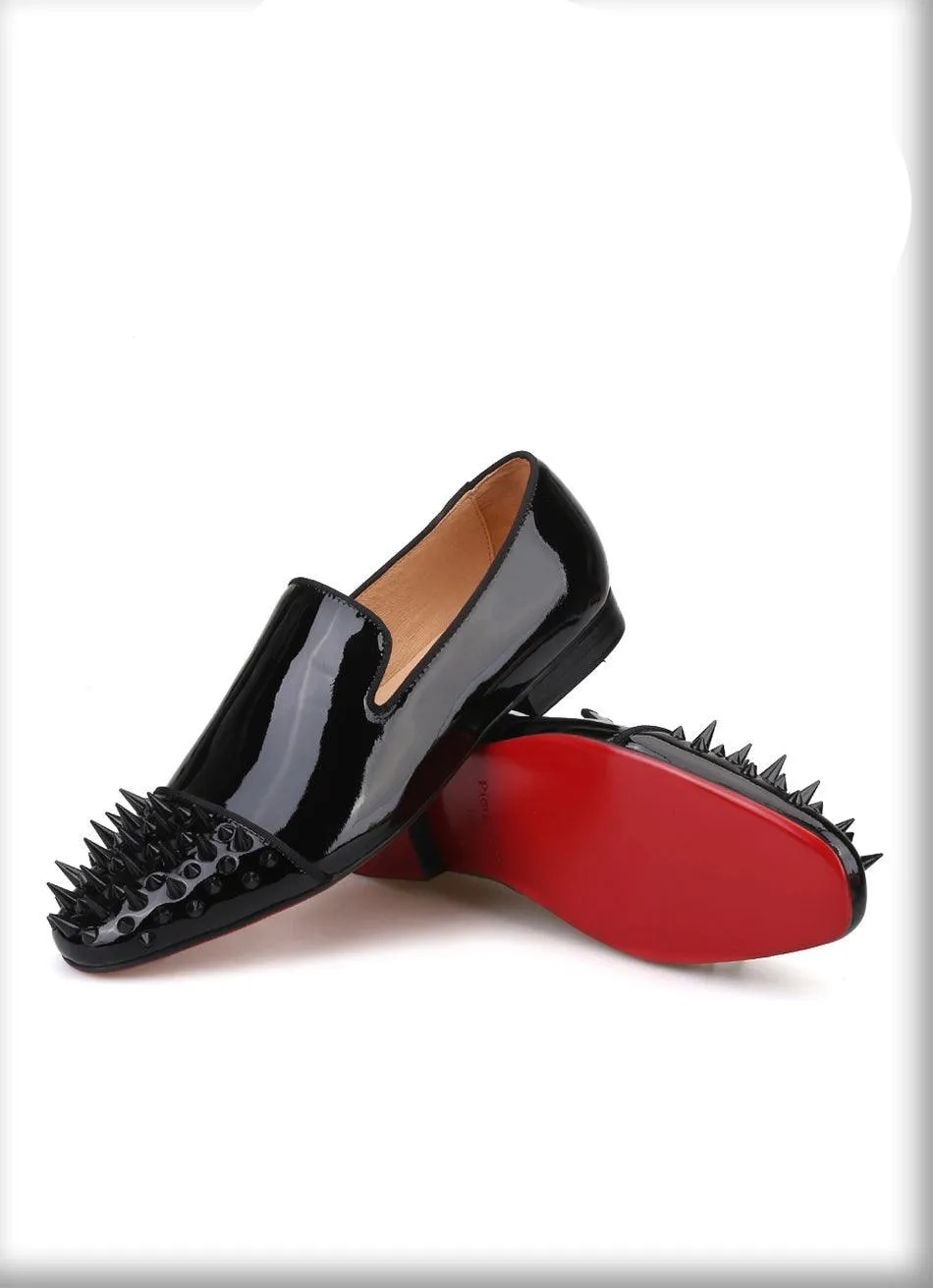 Spiked Patent Leather Men Loafers - Men Shoes