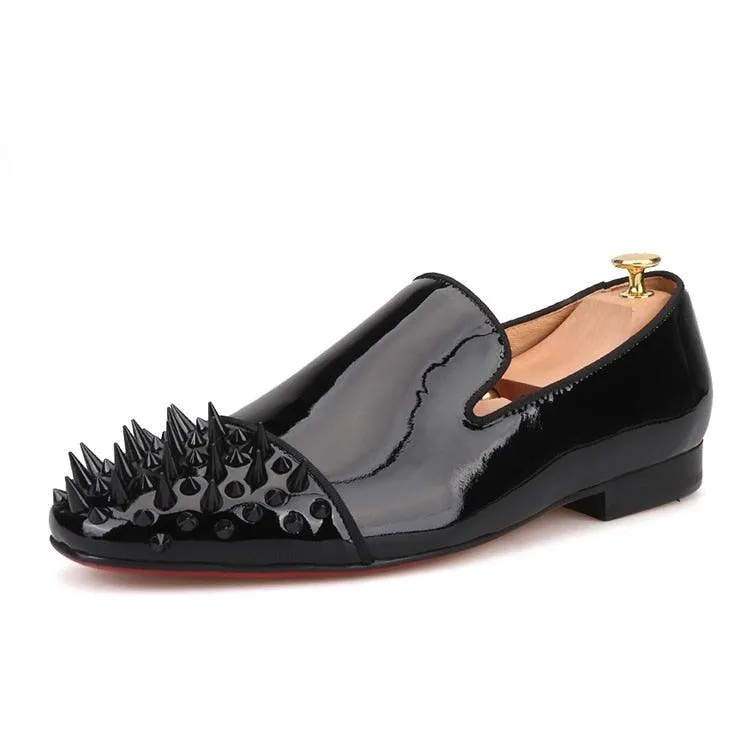 Spiked Patent Leather Men Loafers - Men Shoes