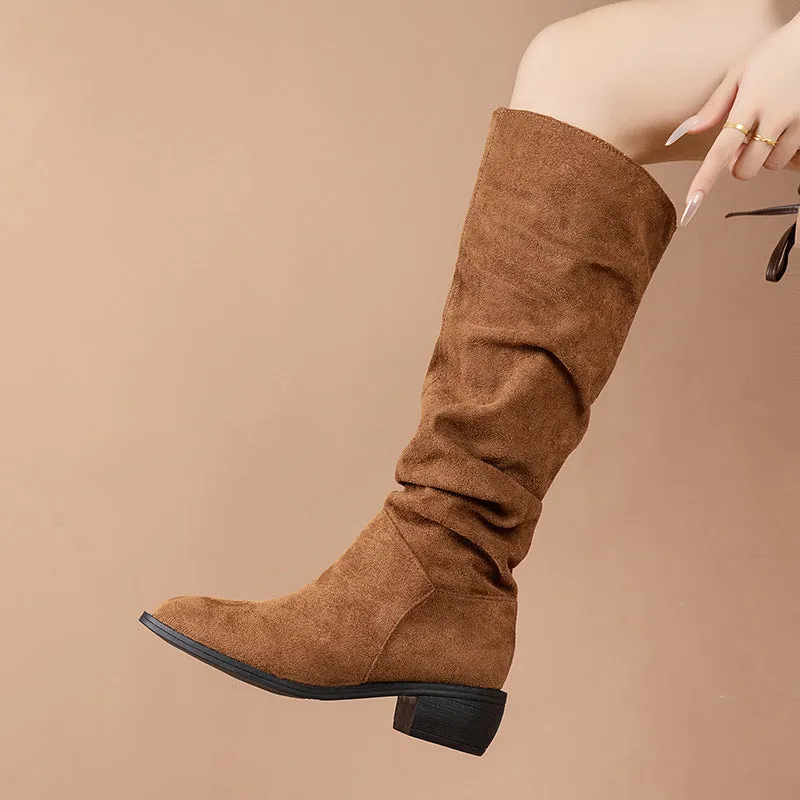 Suede Thick Heel High Leg Boots