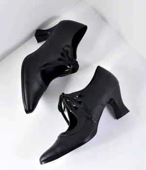 Vintage Style Black Leatherette Bow Tie Pointed Toe Heels