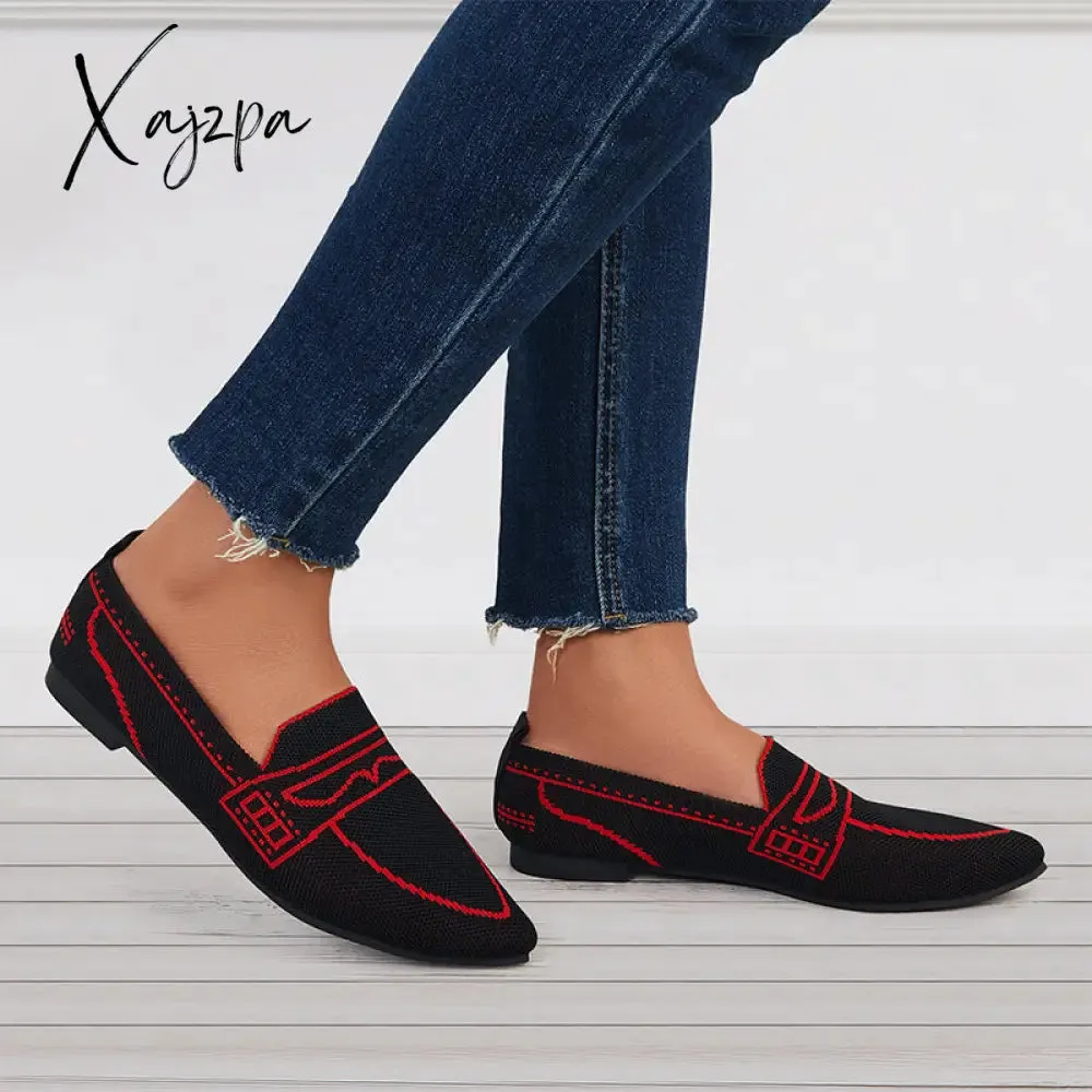 Xajzpa - Casual Pointed Toe Ballet Flats Knit Formal Walking Shoes