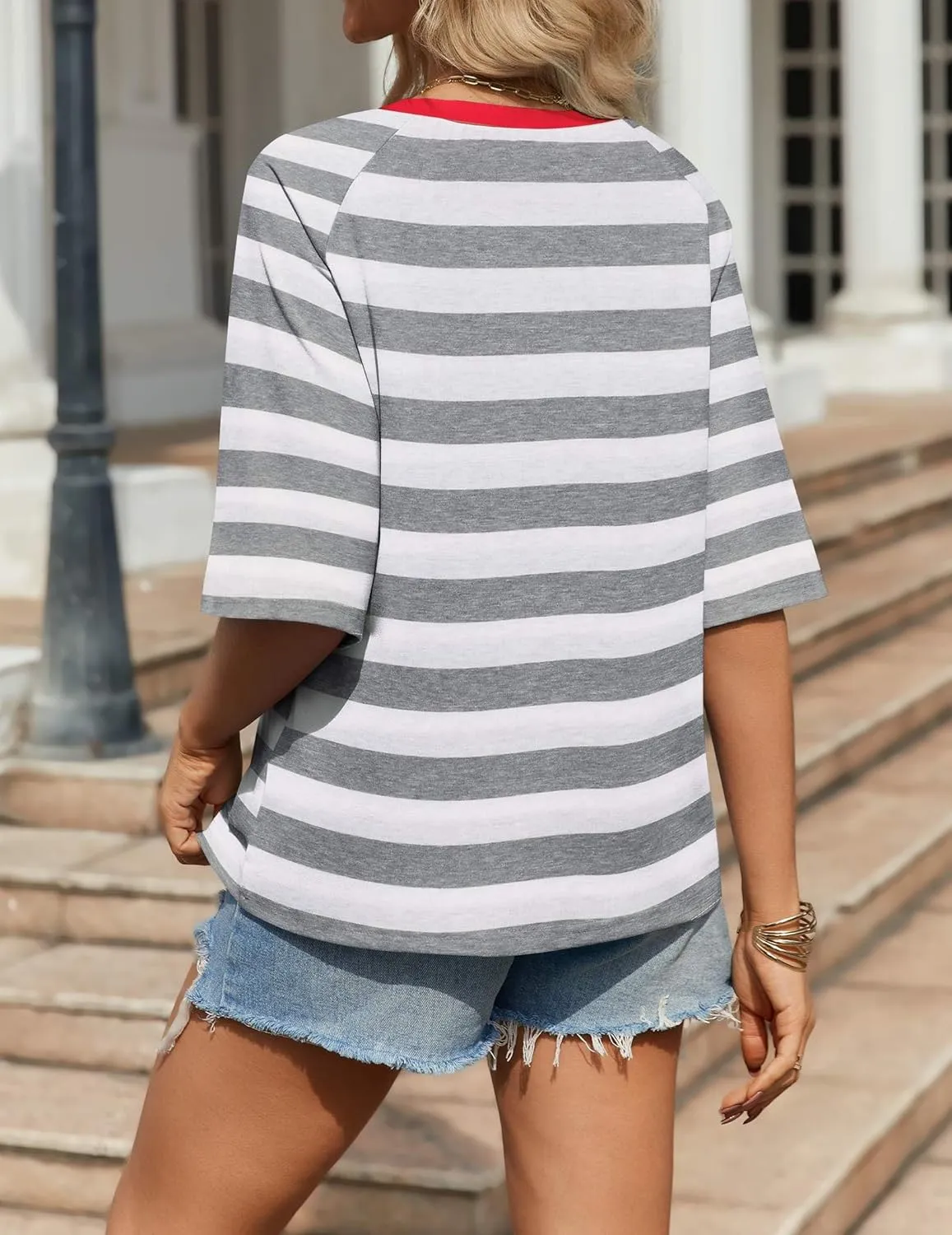 Zeagoo Oversized Loose Fit Short Sleeve Striped Tops